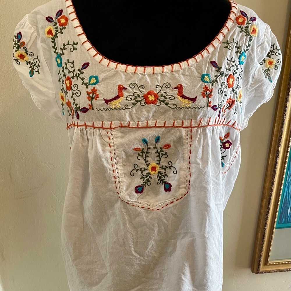 Bila White Blouse with Colorful Embroidery